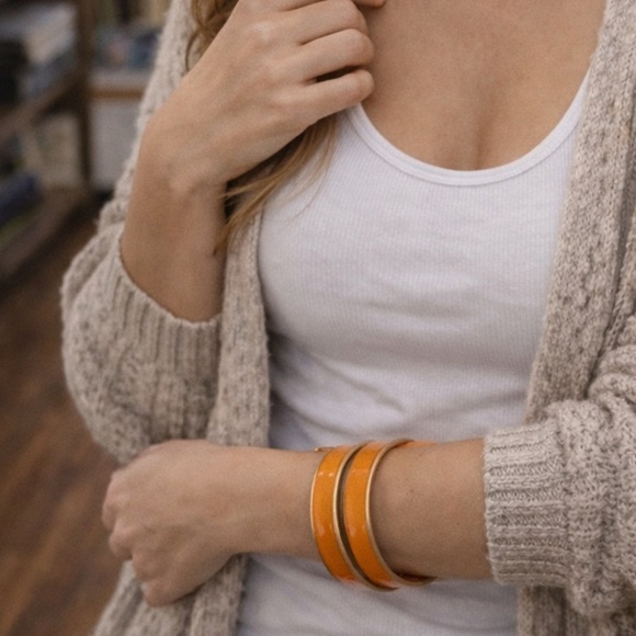 Jewelry - Orange Enamel Metal Bangle Bracelets Set | Vintage Style | Stackable